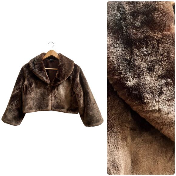 Cejon Accessories Inc. Jackets & Blazers - Cejon Accessories Brown Soft Faux Fur 3/4 Length Sleeves Crop Jacket Medium